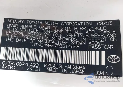 2024 Toyota Corolla Xse z USA, uszkodzony, nr VIN JTNC4MBE7R3214668